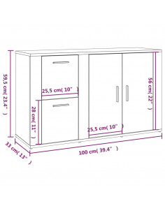 Credenza Bianco Lucido 100x33x59,5 cm in Legno Multistrato