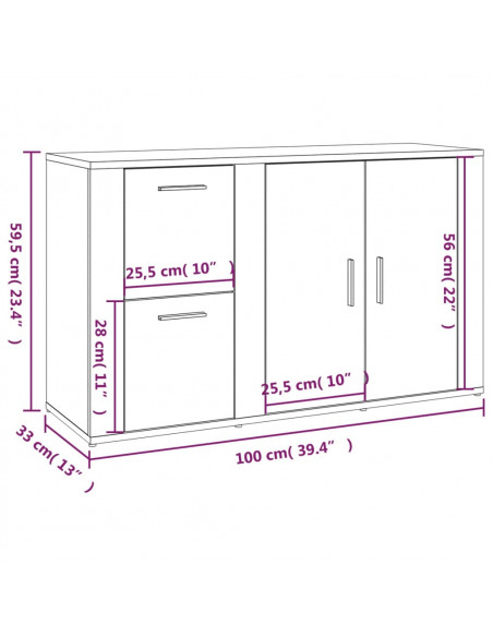 Credenza Bianco Lucido 100x33x59,5 cm in Legno Multistrato