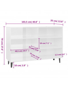 Credenza Bianco Lucido 103,5x35x70 cm in Legno Multistrato