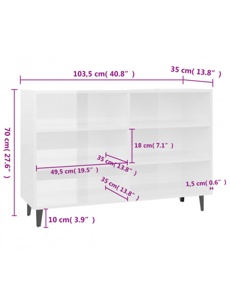 Credenza Bianco Lucido 103,5x35x70 cm in Legno Multistrato