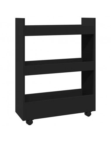 Carrello Portaoggetti Stretto a 3 Livelli Nero in Truciolato