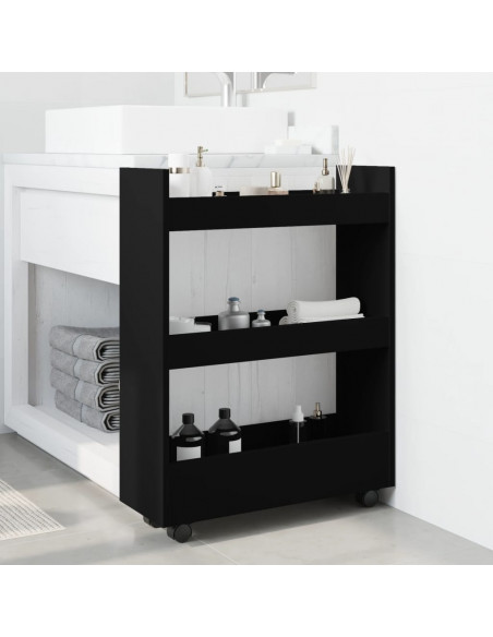 Carrello Portaoggetti Stretto a 3 Livelli Nero in Truciolato