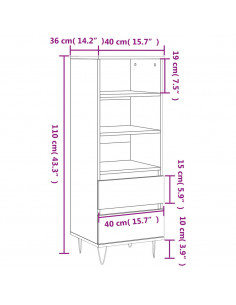 Credenza Bianco Lucido 40x36x110 cm in Legno Multistrato