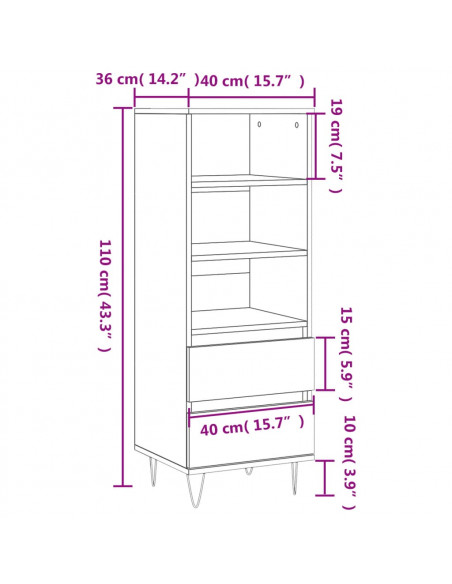 Credenza Bianco Lucido 40x36x110 cm in Legno Multistrato