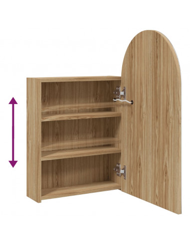 Armadietto Bagno con Specchio e LED ad Arco Rovere 42x13x70 cm