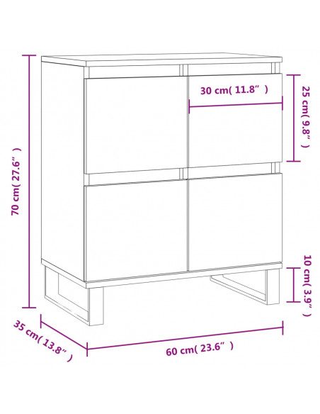 Credenza Bianco Lucido 60x35x70 cm in Legno Multistrato