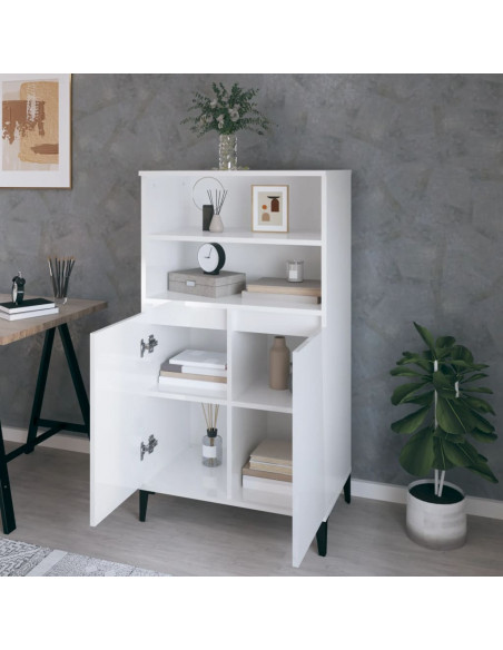Credenza Bianco Lucido 60x36x110 cm in Legno Multistrato