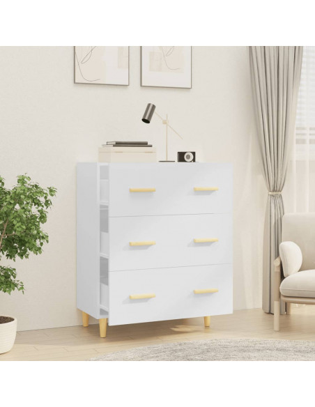 Credenza Bianco Lucido 70x34x90 cm in Legno Multistrato