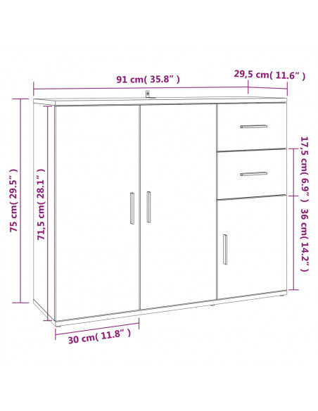 Credenza Bianco Lucido 91x29,5x75 cm in Legno Multistrato