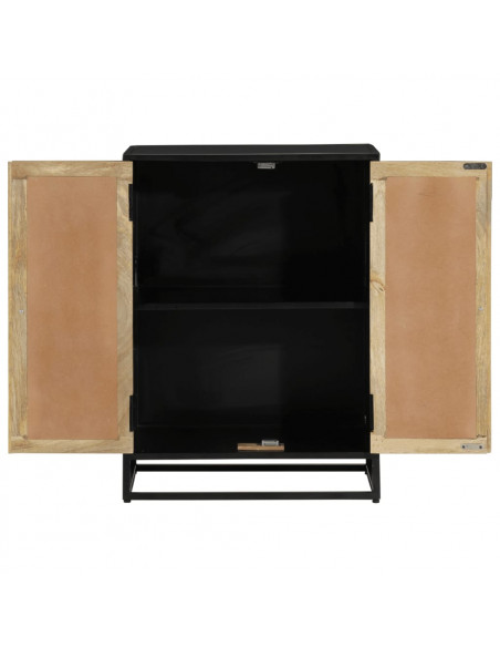 Credenza con 2 Ante 55x35x75 cm Legno Massello di Mango e Ferro