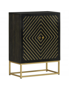 Credenza con 2 Ante Nero e Oro 55x30x75 cm Legno Massello Mango