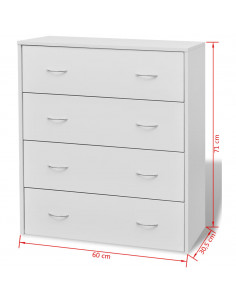 Credenza con 4 Cassetti 60x30,5x71 cm Bianca