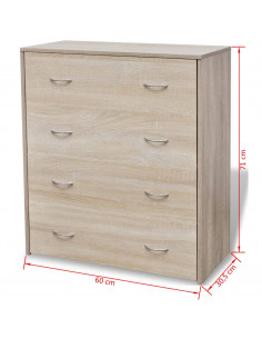Credenza con 4 Cassetti 60x30,5x71 cm Colore Rovere