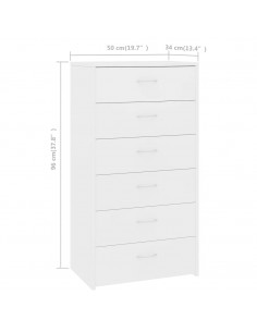 Credenza con 6 Cassetti Bianca 50x34x96 cm in Legno Multistrato