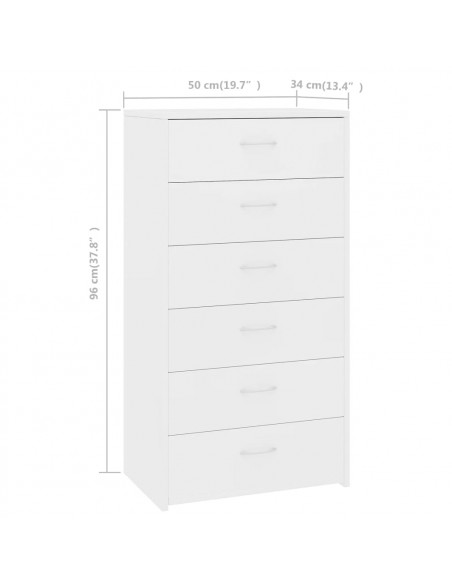 Credenza con 6 Cassetti Bianca 50x34x96 cm in Legno Multistrato