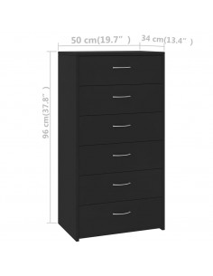 Credenza con 6 Cassetti Nera 50x34x96 cm in Legno Multistrato