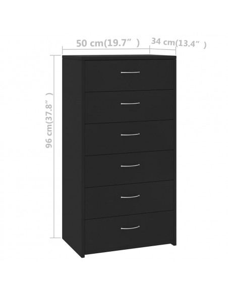 Credenza con 6 Cassetti Nera 50x34x96 cm in Legno Multistrato