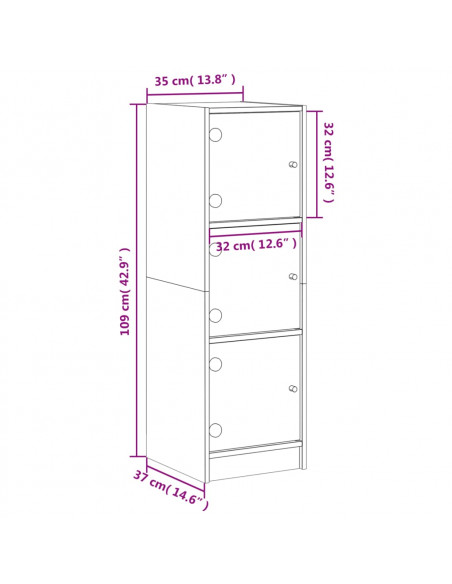 Credenza con Ante in Vetro Grigio Sonoma 35x37x109 cm