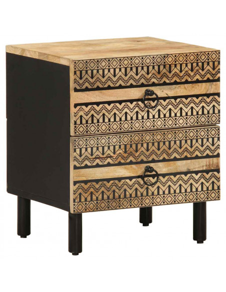 Comodino Nero 40x33,5x46 cm in Legno Massello di Mango Grezzo