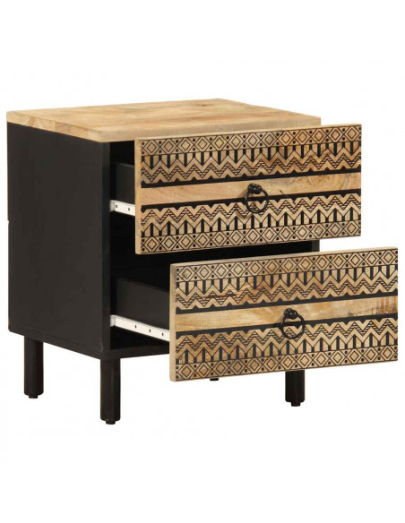 Comodino Nero 40x33,5x46 cm in Legno Massello di Mango Grezzo