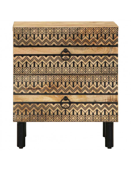 Comodino Nero 40x33,5x46 cm in Legno Massello di Mango Grezzo