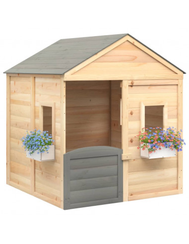 Casetta con Porta Chiudibile e Vasi Fiori Legno Massello Abete