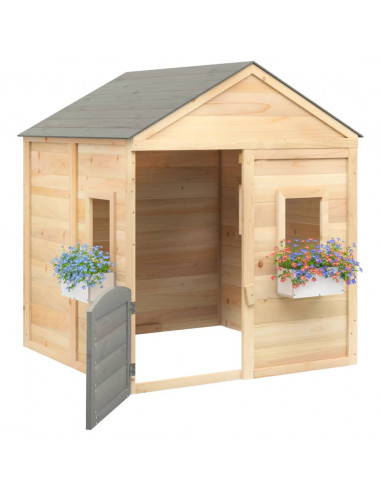 Casetta con Porta Chiudibile e Vasi Fiori Legno Massello Abete