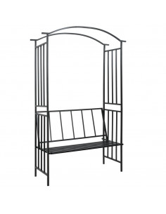 Arco da Giardino con Panca Nero 128x50x207 cm in Ferro 2