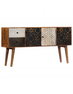 Credenza con Motivo Stampato 130x30x70 cm in Massello di Mango