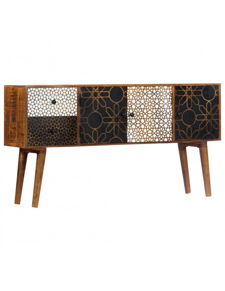 Credenza con Motivo Stampato 130x30x70 cm in Massello di Mango
