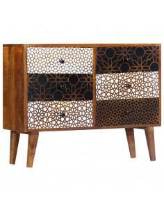 Credenza con Motivo Stampato 90x30x70 cm in Massello di Mango