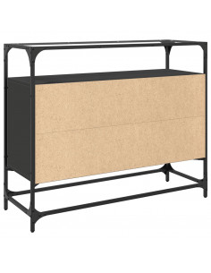 Credenza con Piano in Vetro Nero 98x35x81cm Legno Multistrato