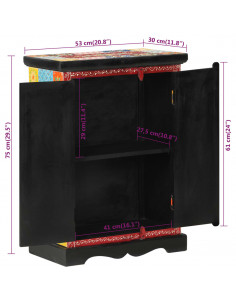 Credenza Dipinta Mano con Ante 53x30x75 cm Legno Massello Mango