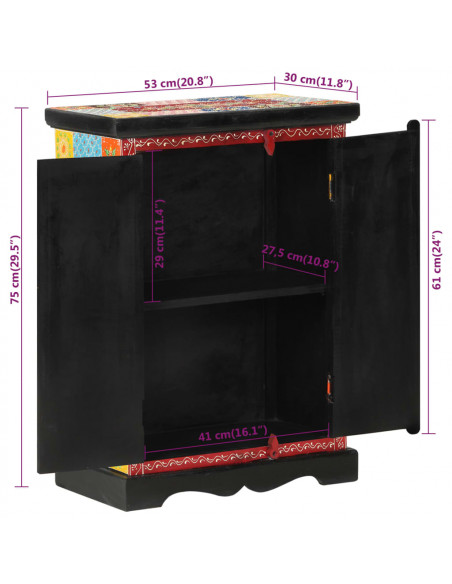 Credenza Dipinta Mano con Ante 53x30x75 cm Legno Massello Mango