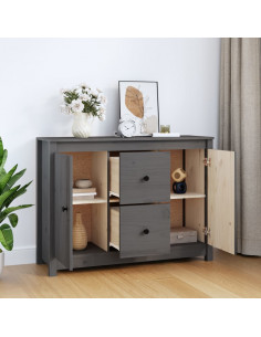 Credenza Grigia 100x35x74 cm in Legno Massello di Pino