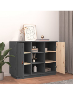 Credenza Grigia 100x40x75 cm in Legno Massello di Pino