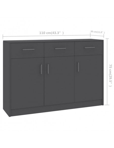 Credenza Grigia 110x30x75 cm in Legno Multistrato