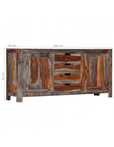 Credenza Grigia 160x40x75 cm in Legno Massello di Sheesham