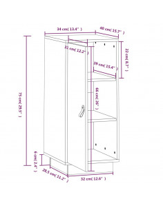 Credenza Grigia 34x40x75 cm in Legno Massello di Pino