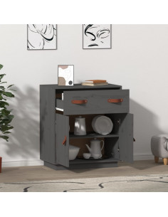 Credenza Grigia 65,5x40x75 cm in Legno Massello di Pino