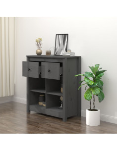 Credenza Grigia 70x35x80 cm in Legno Massello di Pino