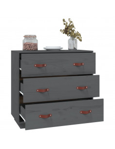 Credenza Grigia 80x40x75 cm in Legno Massello di Pino