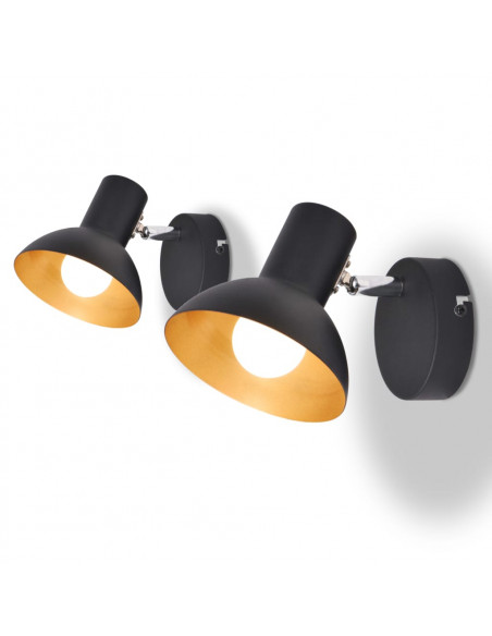 Applique 2 pz per 2 Lampadine E27 Nero e Oro