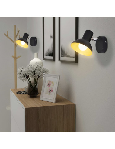 Applique 2 pz per 2 Lampadine E27 Nero e Oro