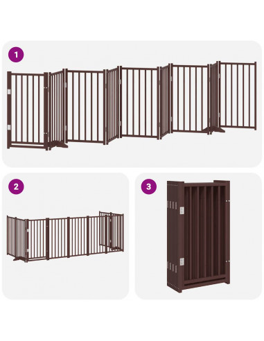 Cancello Cani Porta Pieghevole Marrone 9 Pannelli 450cm Pioppo