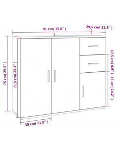 Credenza Grigio Cemento 91x29,5x75 cm in Legno Multistrato