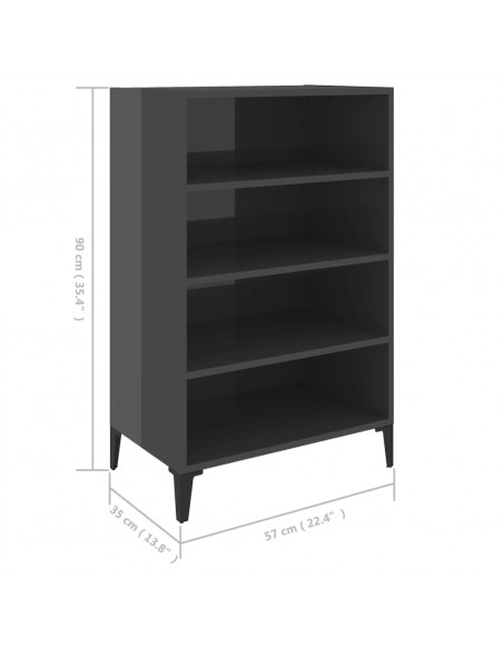 Credenza Grigio Lucido 57x35x90 cm in Legno Multistrato