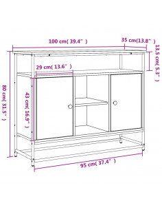 Credenza Grigio Sonoma 100x35x80 cm in Legno Multistrato