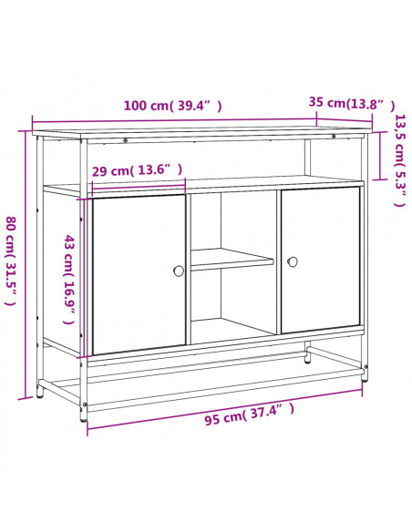 Credenza Grigio Sonoma 100x35x80 cm in Legno Multistrato