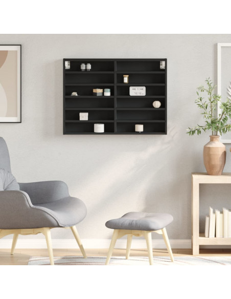 Armadietto con Vetrina Nero 80x8,5x58 cm in Legno Multistrato